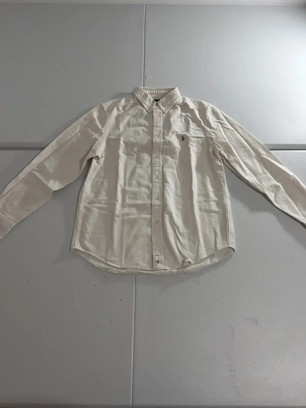 Polo Ralph Lauren Boys Oxford Button Down Shirt Sz L 14-16 Cream Pony Logo